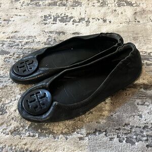 Tory Burch Black Leather Logo Flats Size 6.5 US